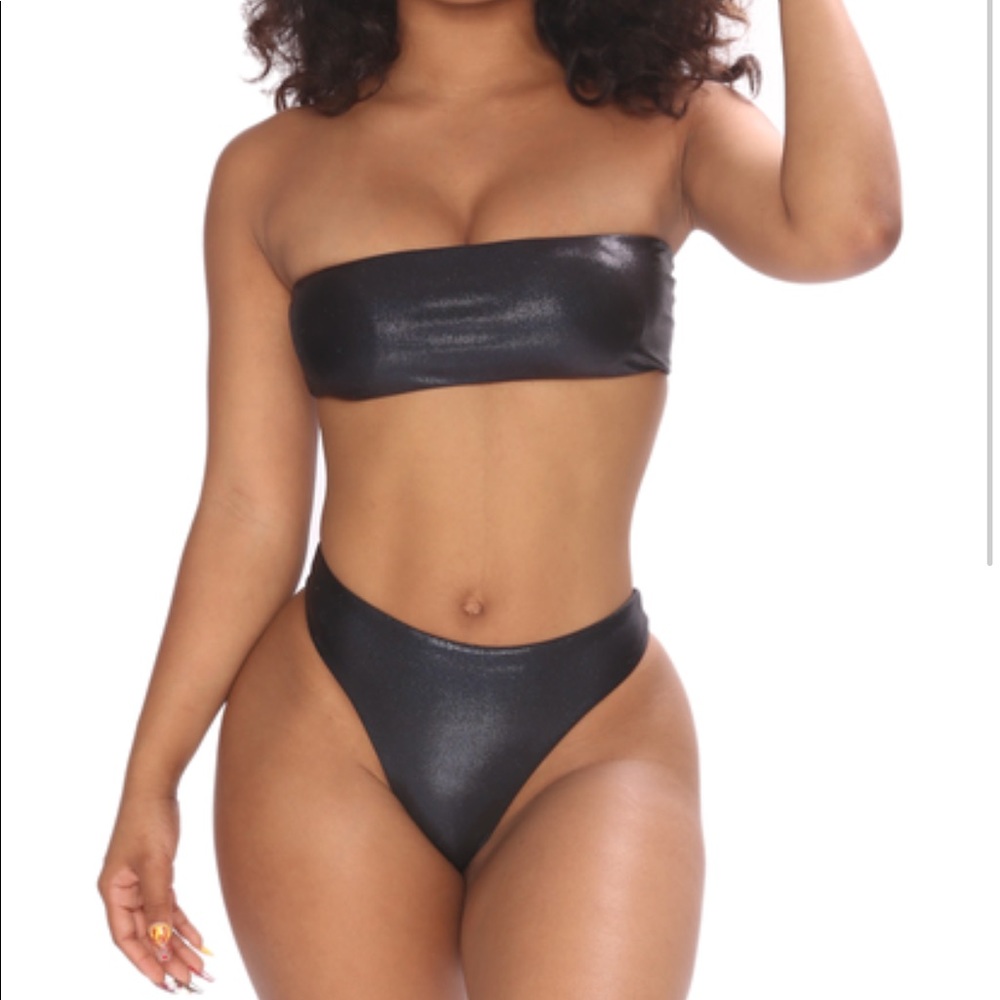 Black metallic bandeau bikini